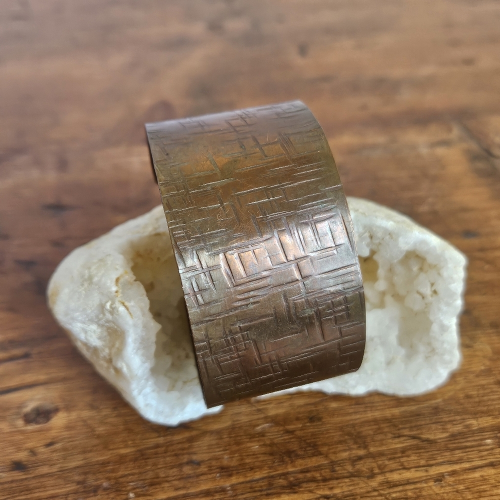 Textured Copper Cuff Bracelet Artisan Style With Patina